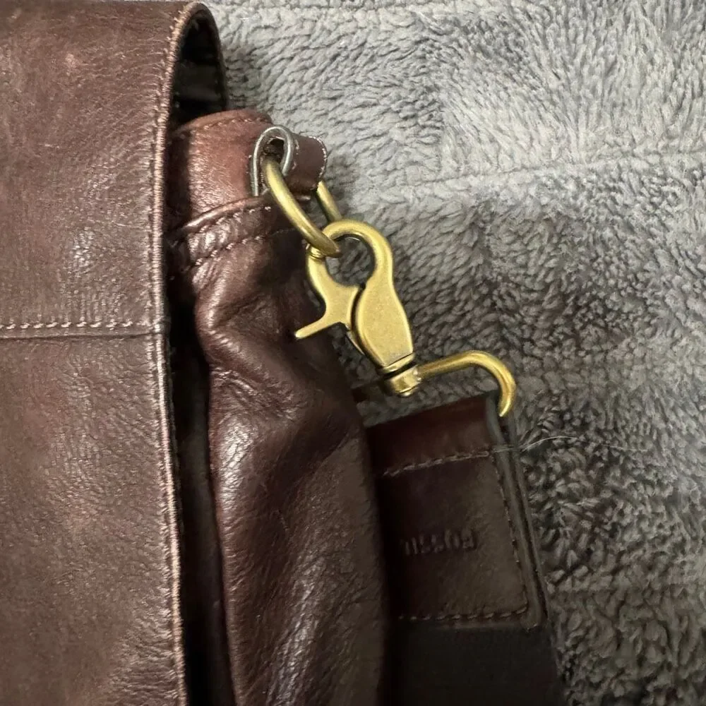 Fossil Defender Slim Messenger Bag Brown Cognac Leather Commuter Crossbody